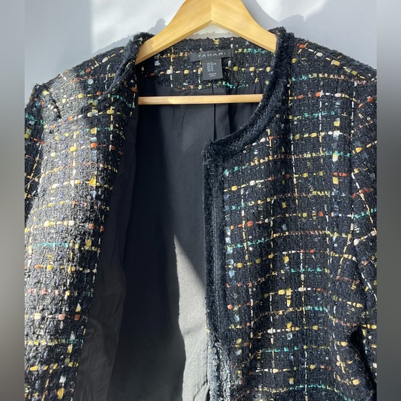 ✅ SALE 🖤 Tahari Women’s Collarless Tweed Metallic Blazer Jacket - Picture 4 of 10